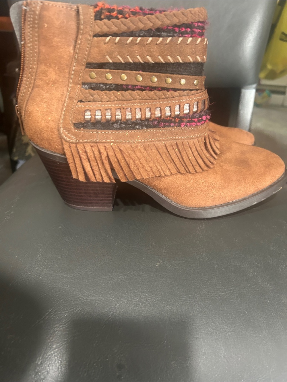 Mudd Brown Fringe  Suede Ankle Booties
